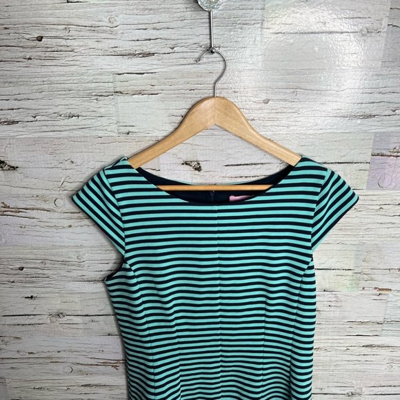 Lilly Pulitzer Briella Dress Aqua Navy Stripe size large - Picture 3 of 9